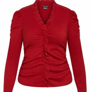 City Chic Scarlet Ruffle V-Neck Top